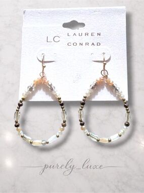 LC Lauren Conrad Beaded Teardrop Earrings - Cream & Gold